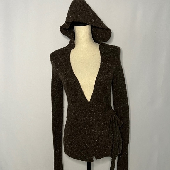 Vince 100% Cashmere Hoodie Sweater Wrap - Brown Sz Small - Picture 1 of 11